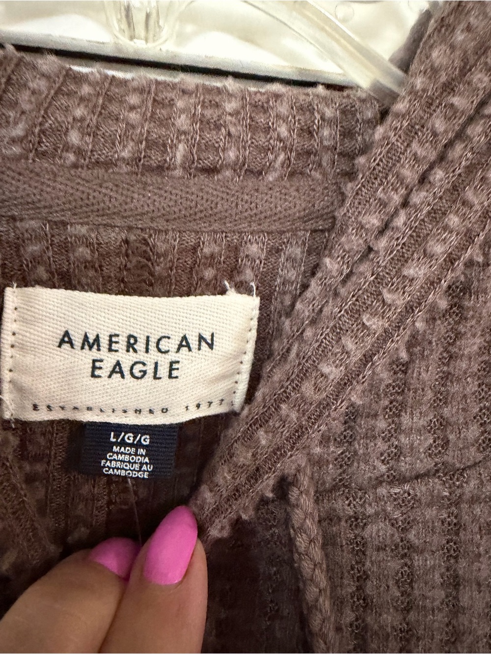 American Eagle Brown Waffle Knit Crewneck Hoodie - Picture 2 of 7
